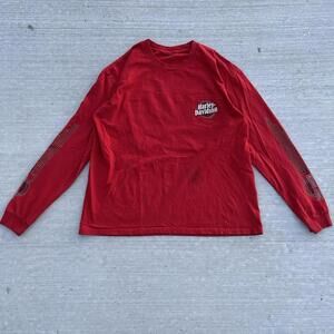 Harley Davidson Shirt Mens Large Long Sleeve Red Conrad Illinois Quad Sleeve Hit